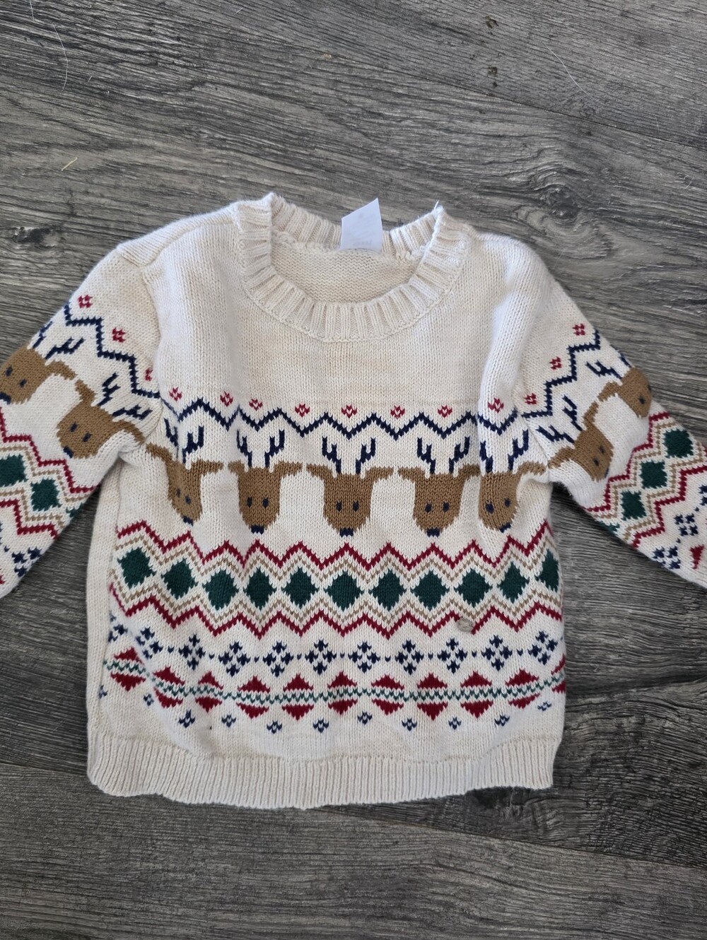 Carter's Baby Boy Fair Isle Cotton Sweater Holiday Cream Reindeer Size 6 Months